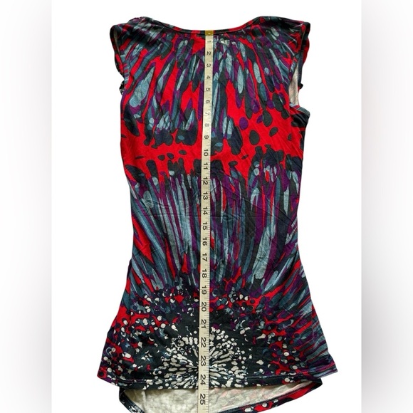 Weston Wear Red Blue Splash Color Sleeveless V Neck Y2K 2000's Blouse Size Small - Picture 10 of 12